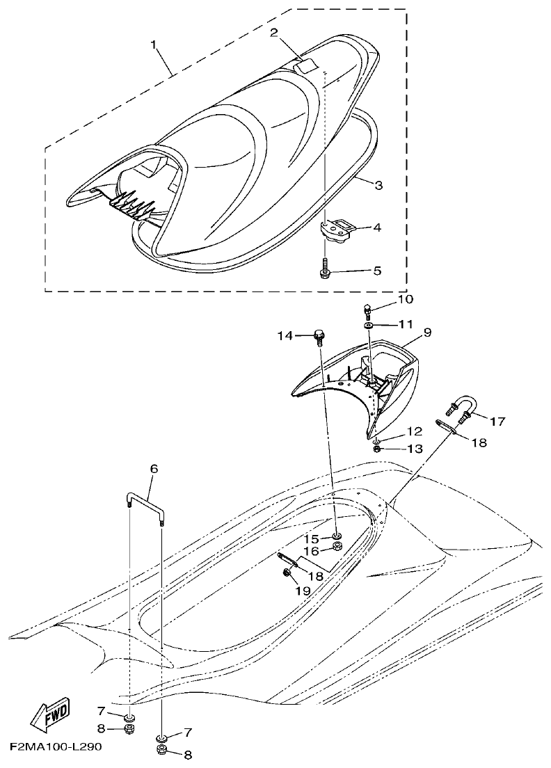 Yamaha F2ML SEAT & UNDER LOCKER parts diagram
